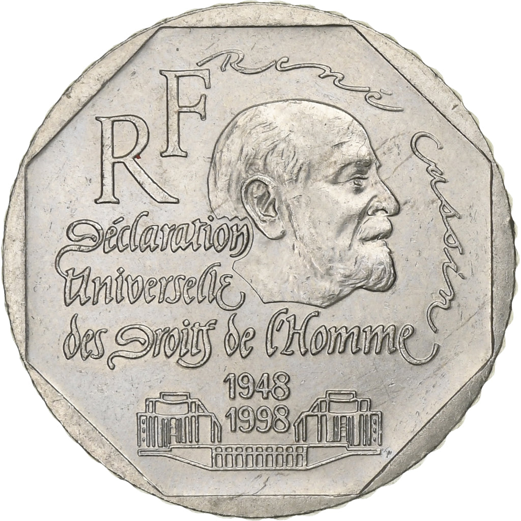 France, 2 Francs, René Cassin, 1998, Paris, Nickel, EF(40-45), Gadoury:551