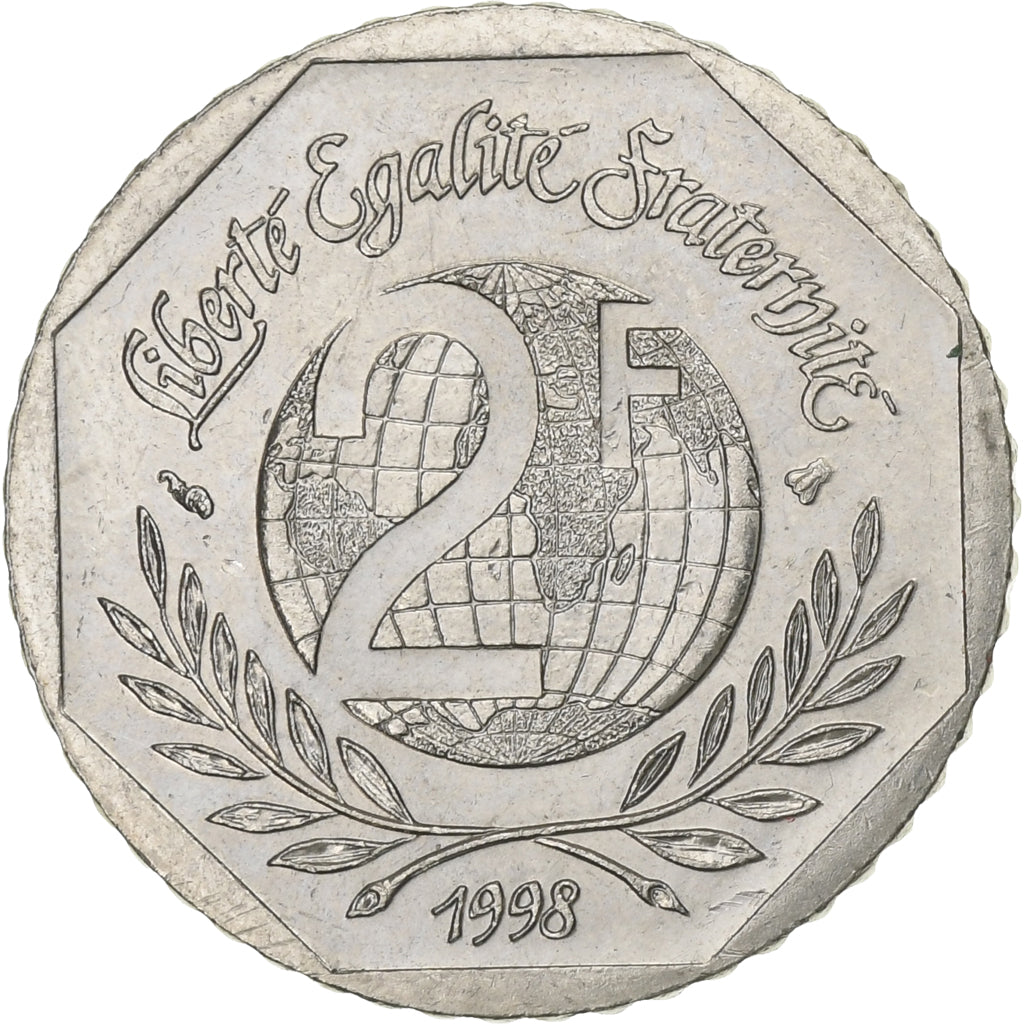 France, 2 Francs, René Cassin, 1998, Paris, Nickel, EF(40-45), Gadoury:551