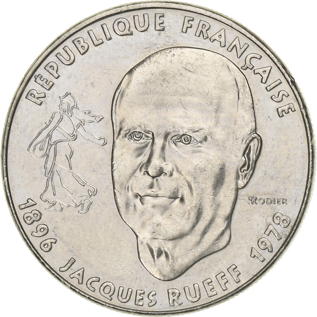 Francja, Franc, Jacques Rueff, 1996, Nikiel, EF(40-45), Gadoury:481, KM:1160