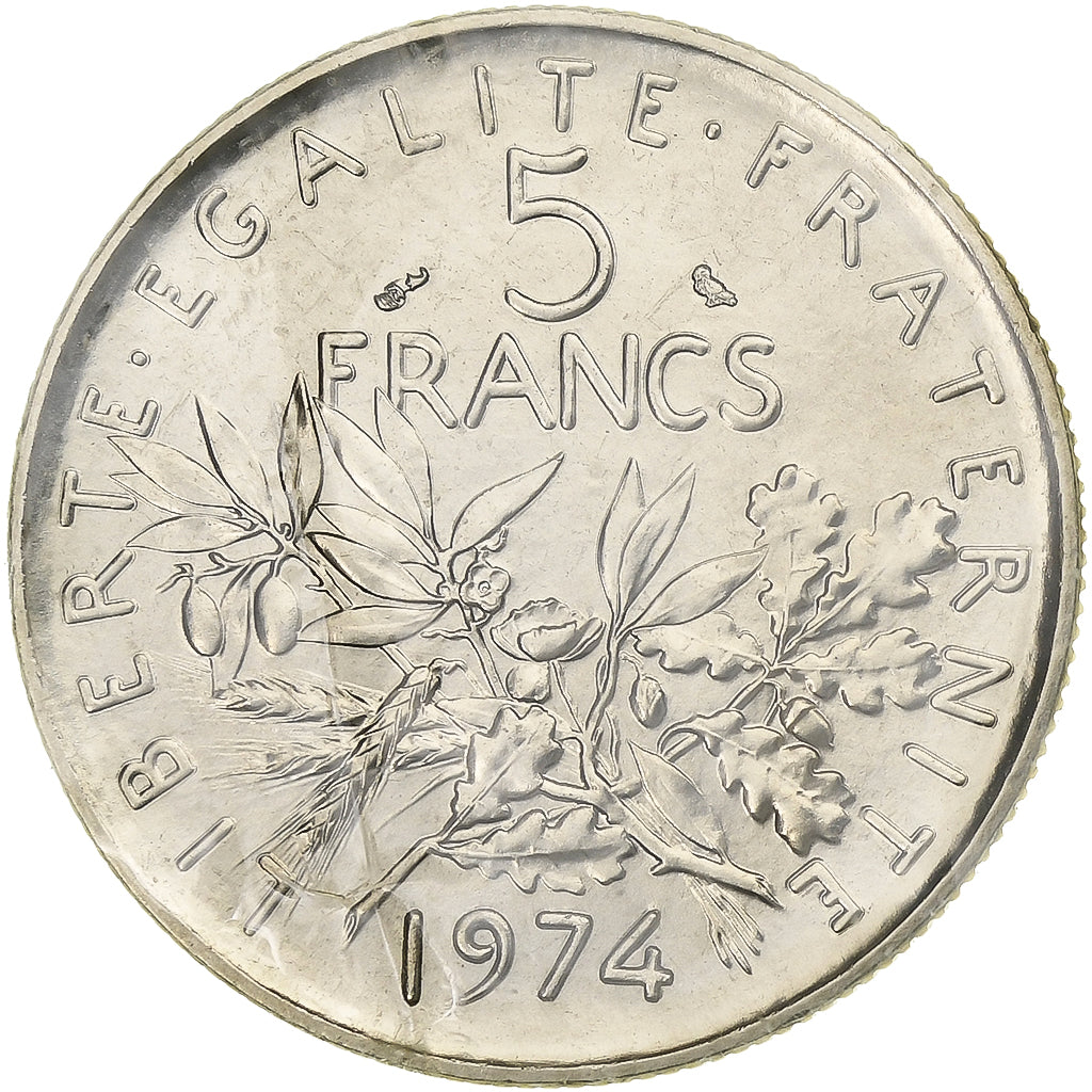 Francia, Semeuse, 5 Francs, 1974, Paris, série FDC, FDC, Cupronickel
