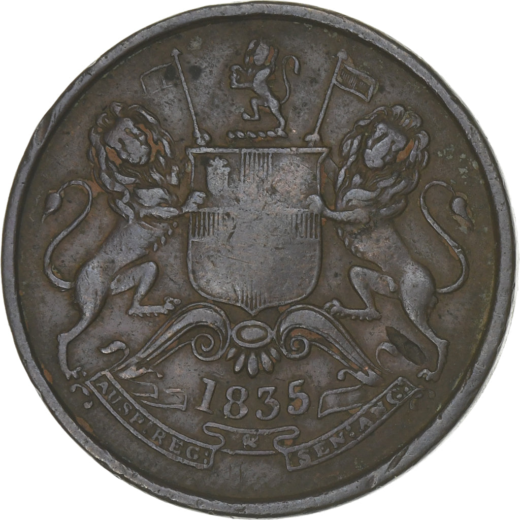 INDIA-BRITISH, 1/2 Anna, 1835, Bombay, Copper, VF(30-35), KM:447.1
