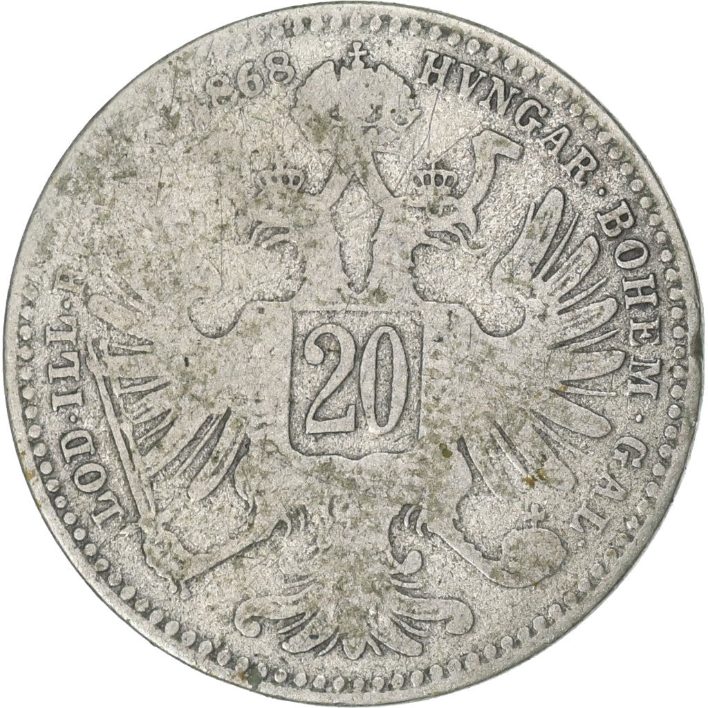 Austria, Franz Joseph I, 20 Kreuzer, 1868, Vienna, Silver, VF(30-35), KM:2212