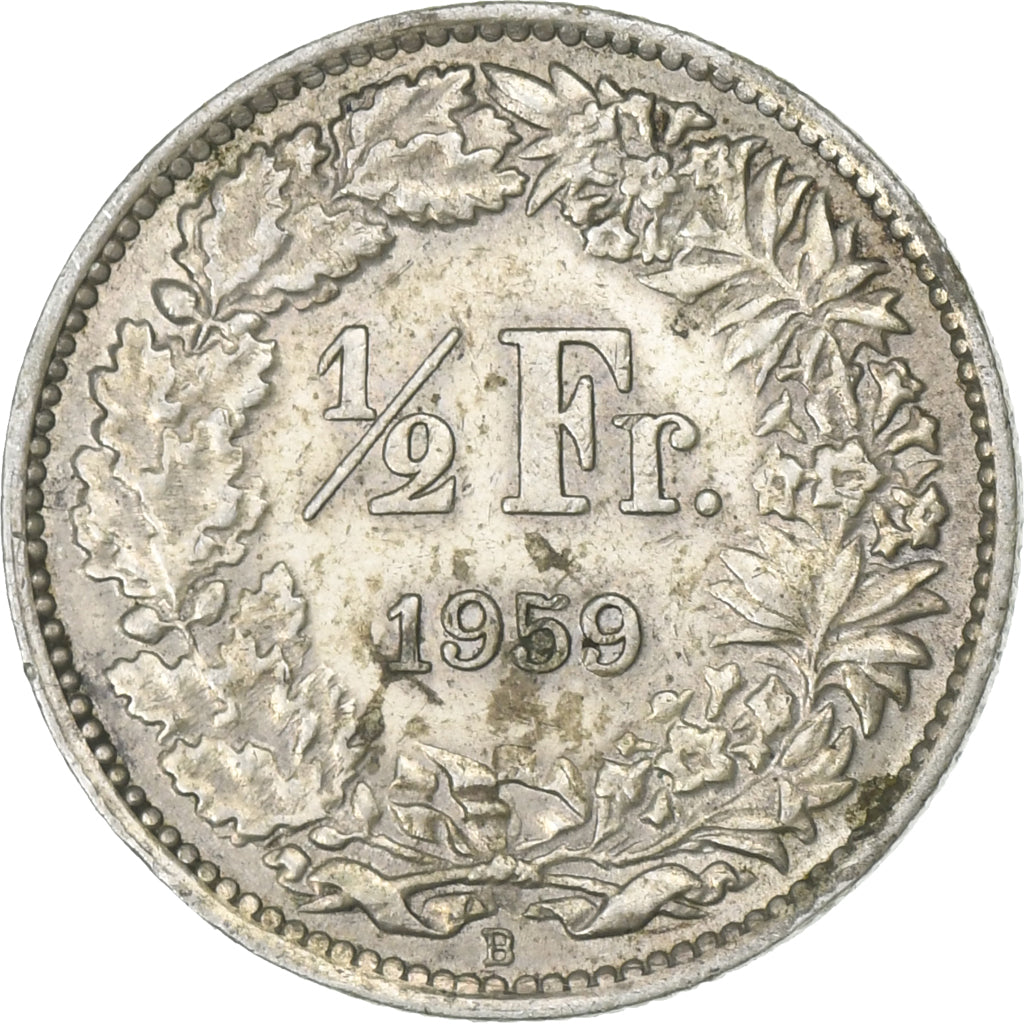 Coin, Switzerland, 1/2 Franc, 1959, Bern, EF(40-45), Silver, KM:23