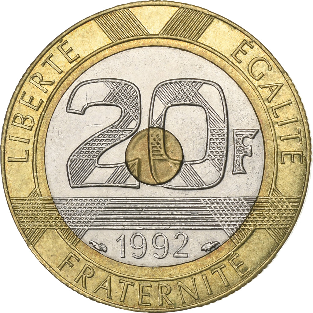 France, 20 Francs, Mont Saint Michel, 1992, Paris, Tri-Metallic, AU(55-58)