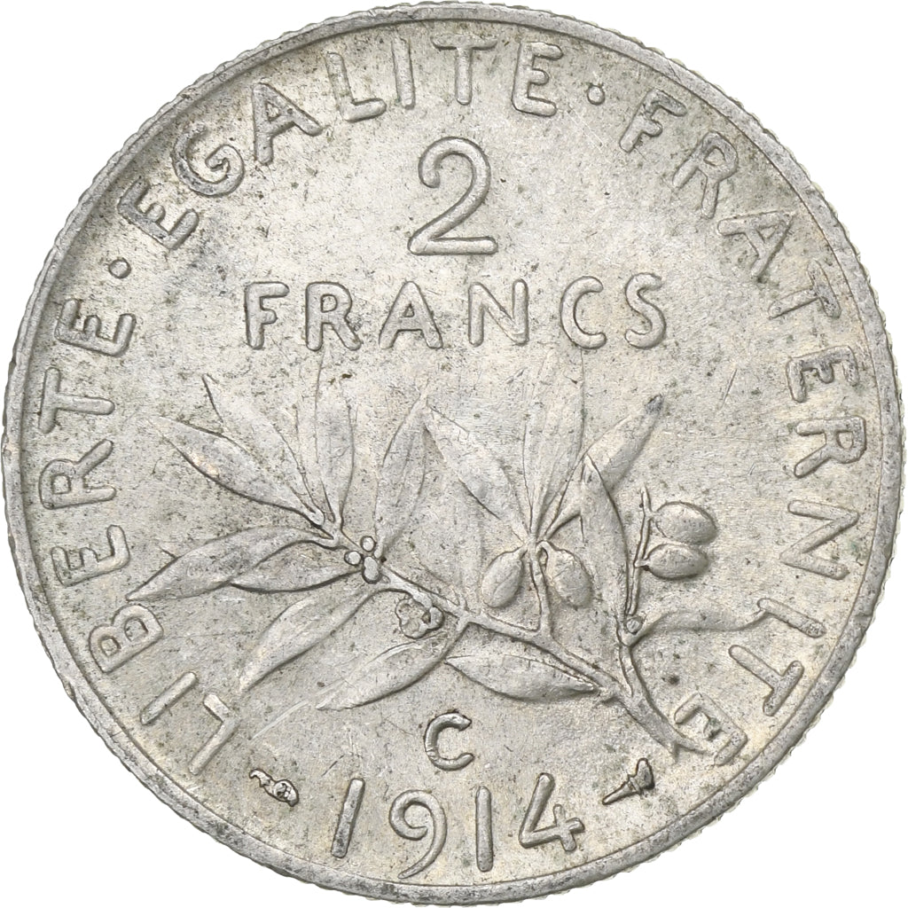 France, 2 Francs, Semeuse, 1914, Castelsarrasin, Silver, AU(55-58), Gadoury:532