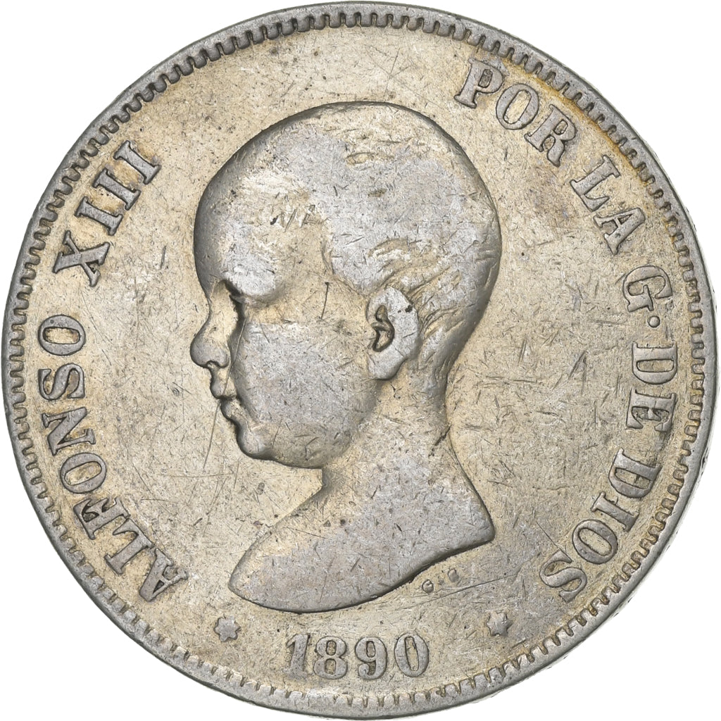 Spain, Alfonso XIII, 5 Pesetas, 1890, Madrid, Silver, VF(20-25), KM:689