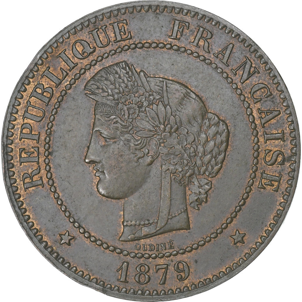 Frankrijk, 5 Centimes, Cérès, 1879, Paris, Bronzen, PR, Gadoury:157a, KM:821.1