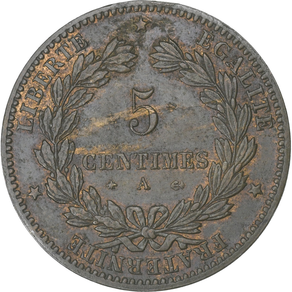 Frankrijk, 5 Centimes, Cérès, 1879, Paris, Bronzen, PR, Gadoury:157a, KM:821.1