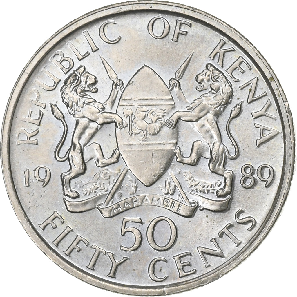 Kenya, 50 Cents, 1989, British Royal Mint, Copper-nickel, EF(40-45), KM:19