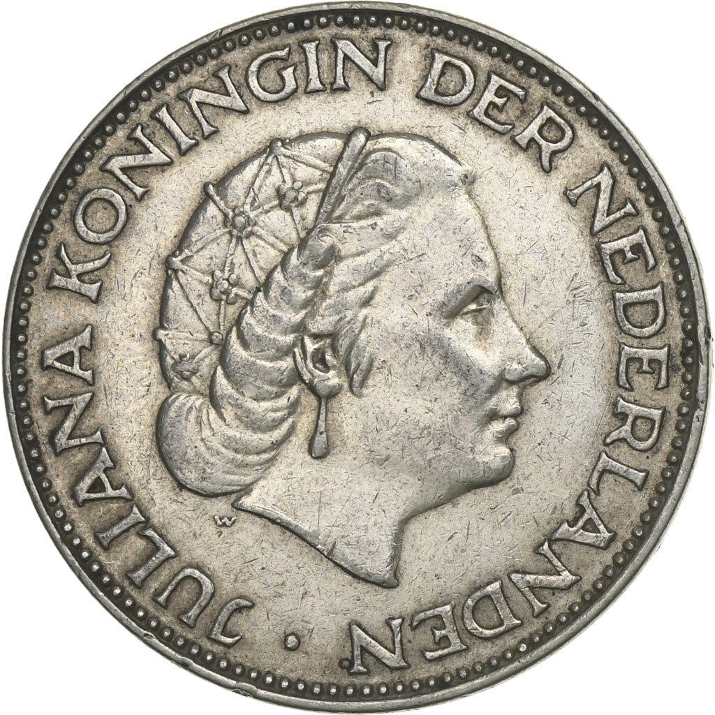 Holandia, Juliana, 2-1/2 Gulden, 1959, Srebro, AU(55-58), KM:185