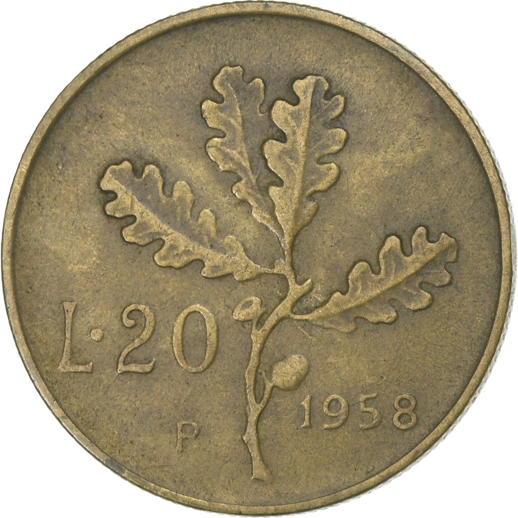 Itália, 20 Lire, 1958, Rome, Alumínio-Bronze, VF(30-35), KM:97.1