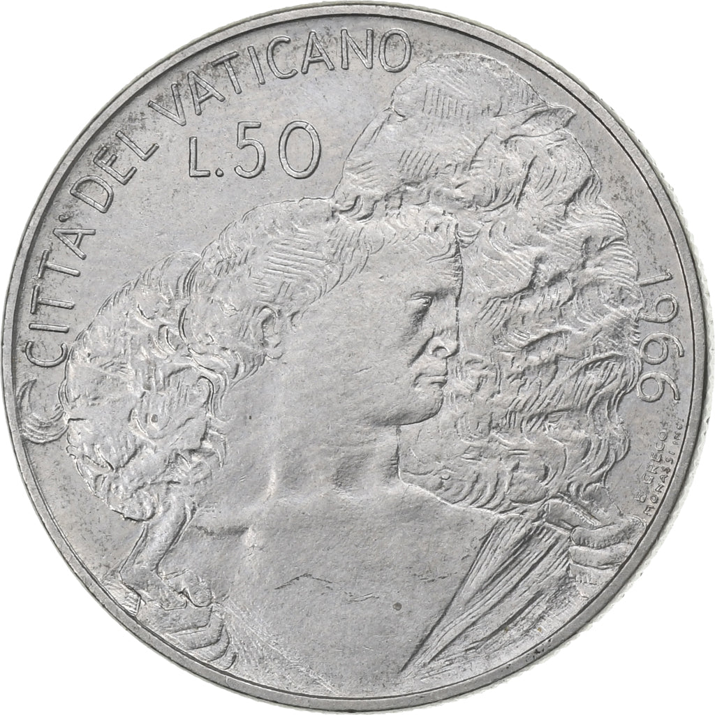 CIDADE DO VATICANO, Paul VI, 50 Lire, 1966, Acier inoxydable, AU(50-53), KM:89