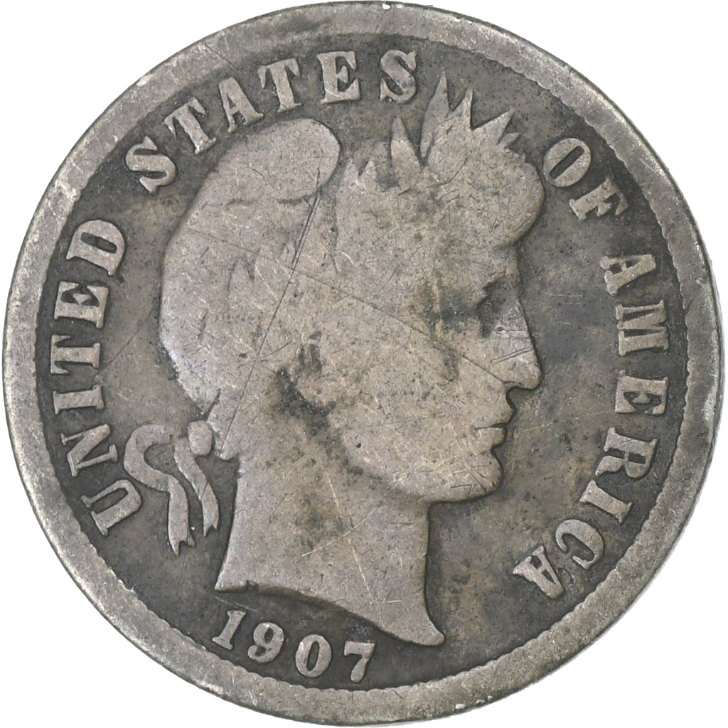 United States, Dime, Barber Dime, 1907, San Francisco, Silver, VF(30-35), KM:113