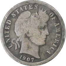 United States, Dime, Barber Dime, 1907, San Francisco, Silver, VF(30-35), KM:113