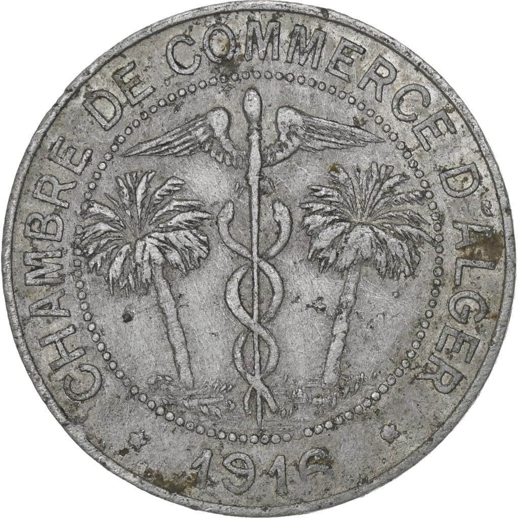 Algeria, Alger, 10 Centimes, 1916, Chambre de Commerce, BC+, Aluminio