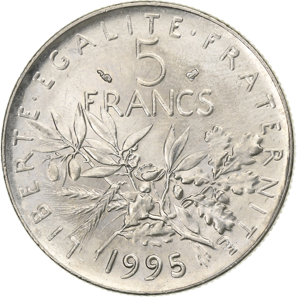 França, 5 Francs, Semeuse, 1995, Paris, Cobre-Níquel Revestido a Níquel