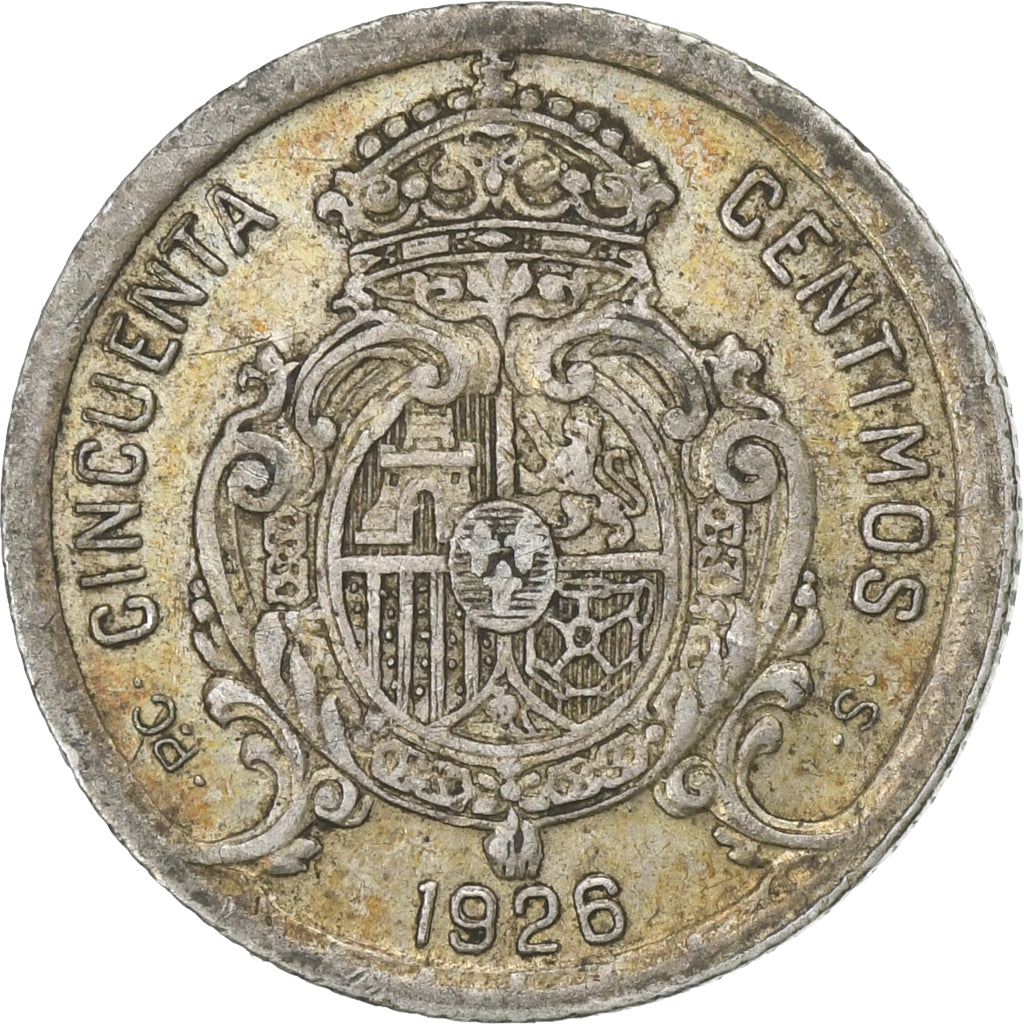 Munten, Spanje, Alfonso XIII, 50 Centimos, 1926, Madrid, ZF, Zilver, KM:741