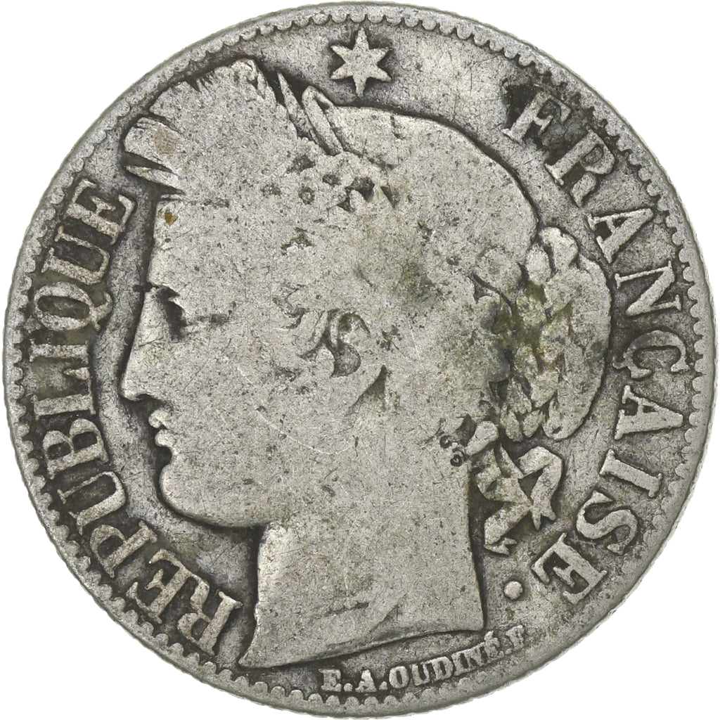 France, Franc, Cérès, 1872, Bordeaux, Silver, VF(30-35), Gadoury:465a