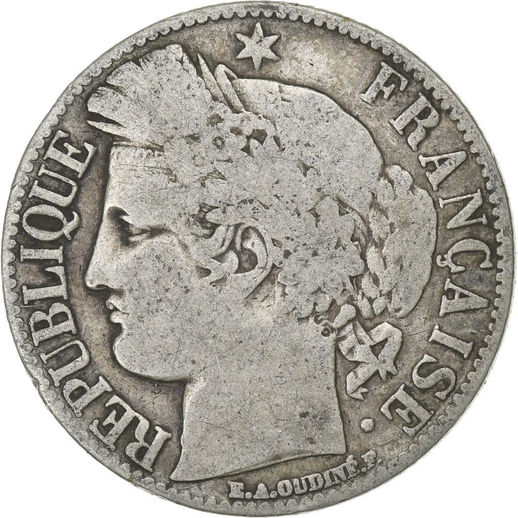 France, Franc, Cérès, 1872, Paris, Silver, VF(20-25), Gadoury:465a, KM:822.1