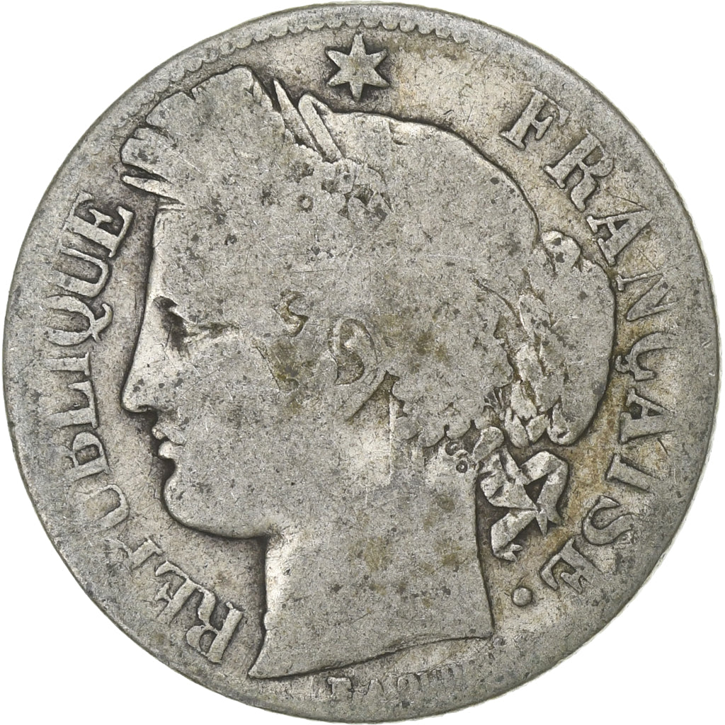 France, Franc, Cérès, 1871, Paris, Silver, VF(20-25), Gadoury:465a, KM:822.1
