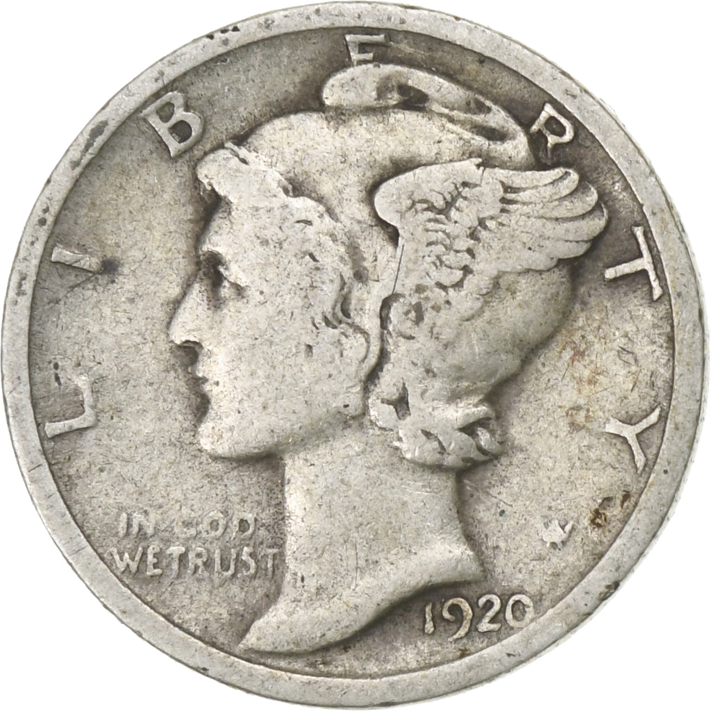 États-Unis, Dime, Mercury Dime, 1920, U.S. Mint, Argent, TB, KM:140