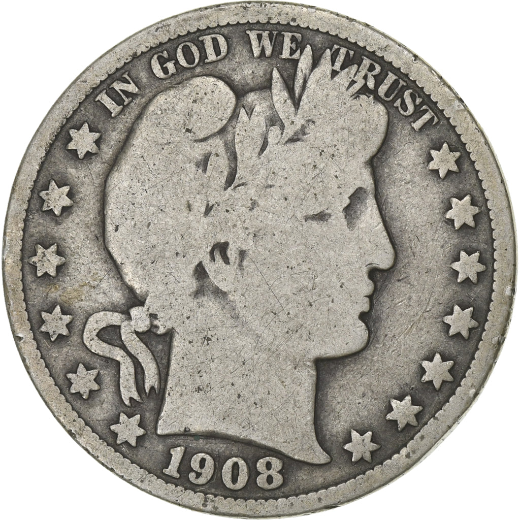 United States, Half Dollar, Barber Half Dollar, 1908, U.S. Mint, Silver