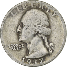 États-Unis, Quarter, Washington Quarter, 1937, U.S. Mint, Argent, B+, KM:164