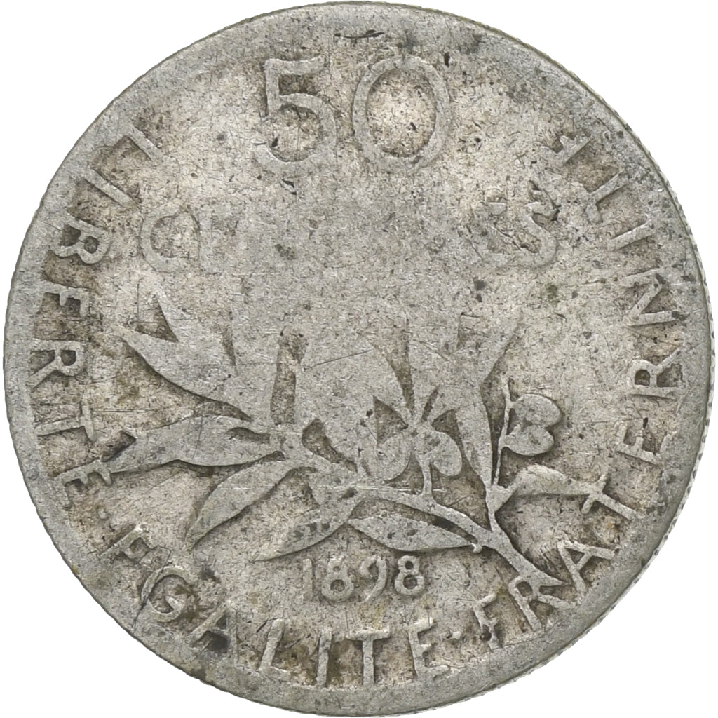 Francja, 50 Centimes, Semeuse, 1898, Paris, Srebro, VG(8-10), Gadoury:420