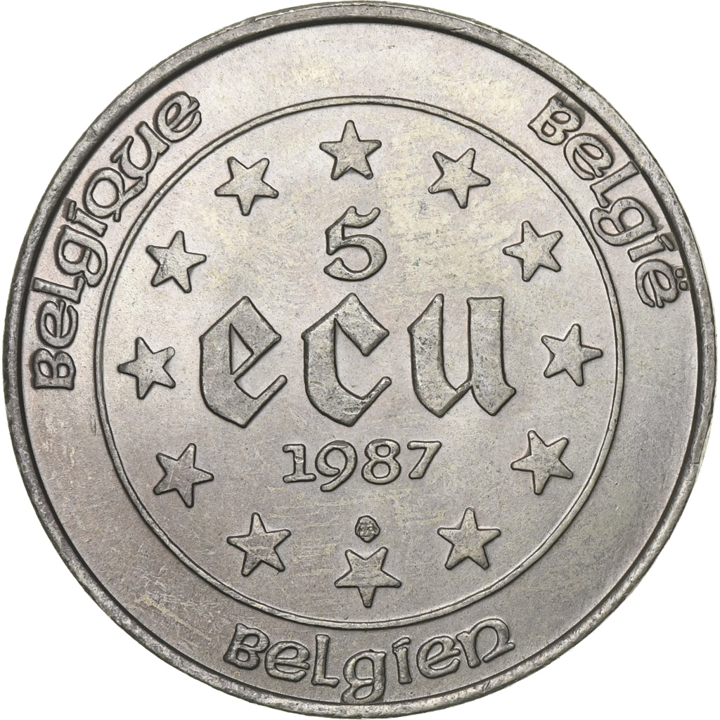 Belgium, 5 Ecu, 1987, Brussels, AU(55-58), Silver, KM:166
