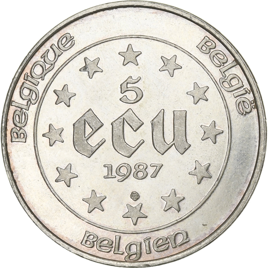 Belgia, 5 Ecu, 1987, Brussels, AU(55-58), Srebro, KM:166