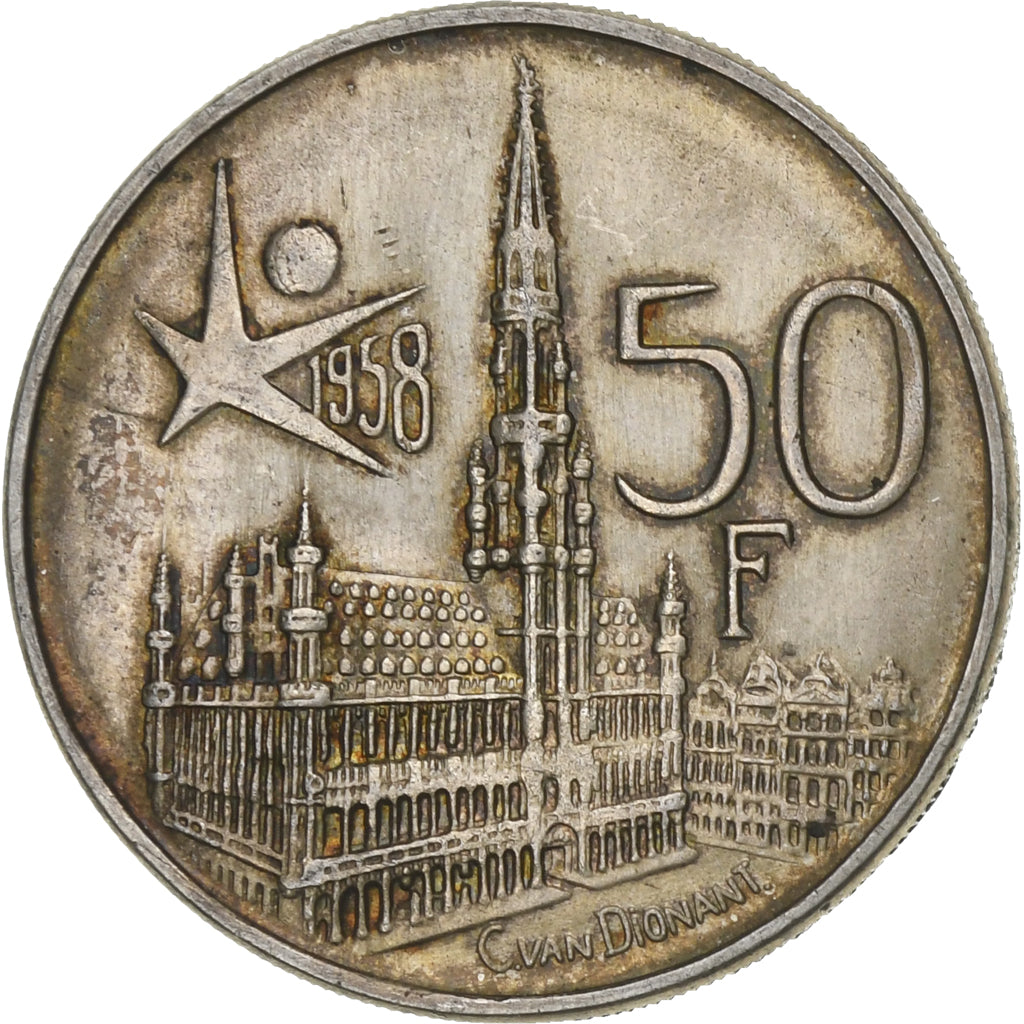Belgium, 50 Francs, 50 Frank, 1958, Silver, VF(30-35), KM:150.1