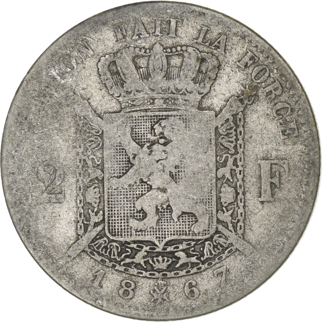 Belgium, Leopold II, 2 Francs, LEOPOLD II, 1867, Bruxelles, Silver, VG(8-10)