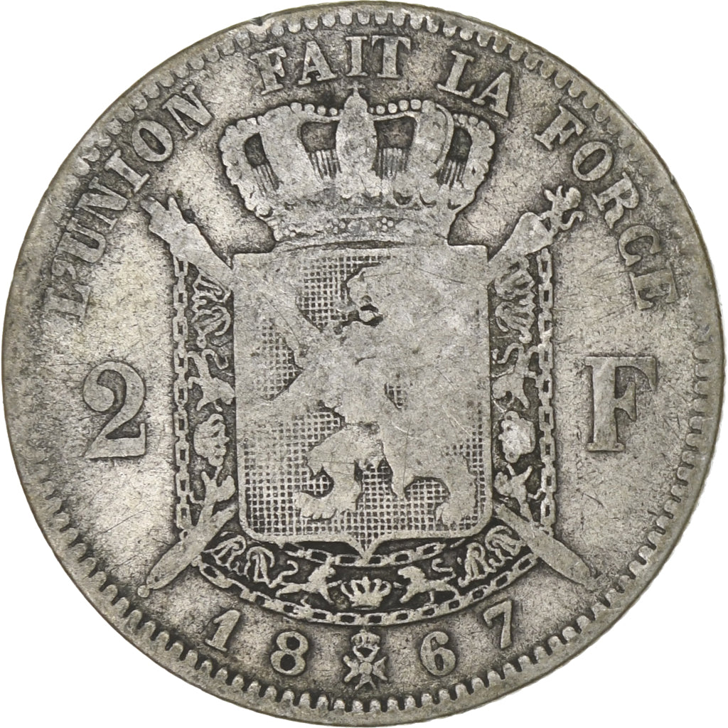 Belgien, Leopold II, 2 Francs, 1867, Brussels, Silber, SGE+, KM:30.1