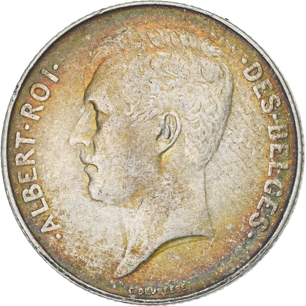 België, Albert I, Franc, 1914, Zilver, ZF, KM:72