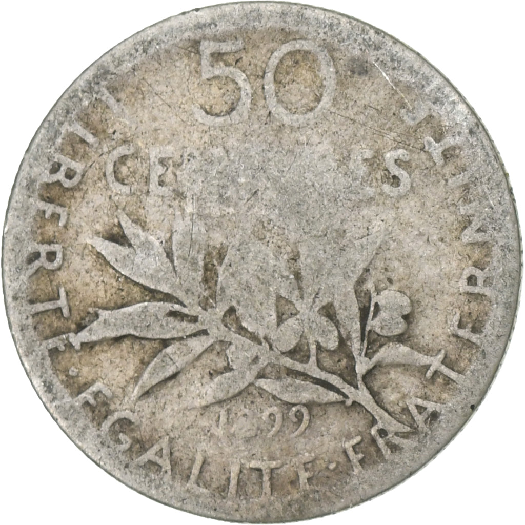 Francja, 50 Centimes, Semeuse, 1899, Paris, Srebro, VG(8-10), KM:854
