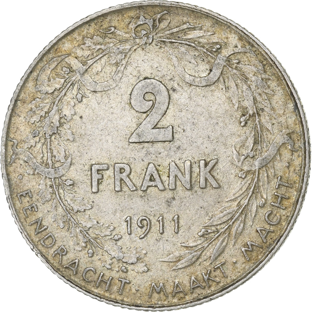 Coin, Belgium, Albert I, 2 Frank, 1911, Royal Belgium Mint, EF(40-45), Silver