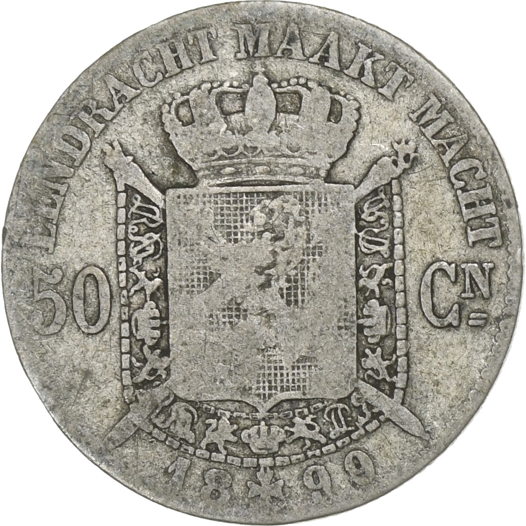Bélgica, Leopold II, 50 Centimes, 1899, Plata, BC, KM:26