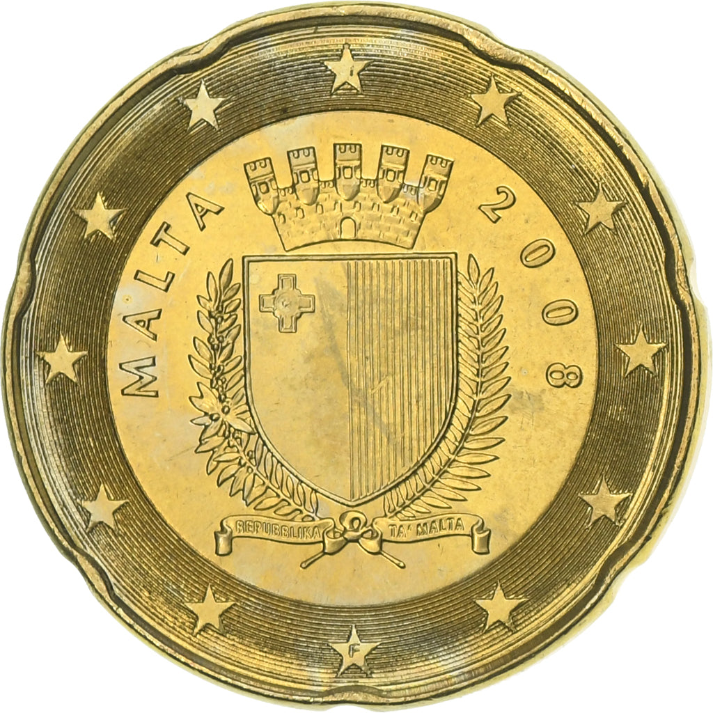 Malta, 20 Euro Cent, 2008, Paris, SC+, Latón, KM:129