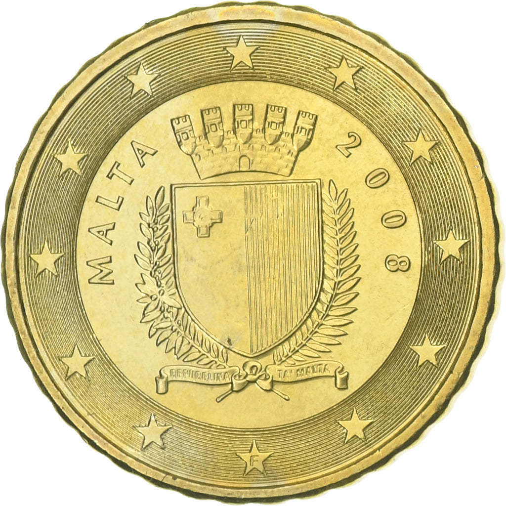 Malta, 10 Euro Cent, 2008, Paris, SC+, Latón, KM:128