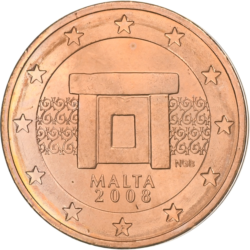 Malta, 2 Euro Cent, 2008, Paris, SC+, Cobre chapado en acero, KM:126