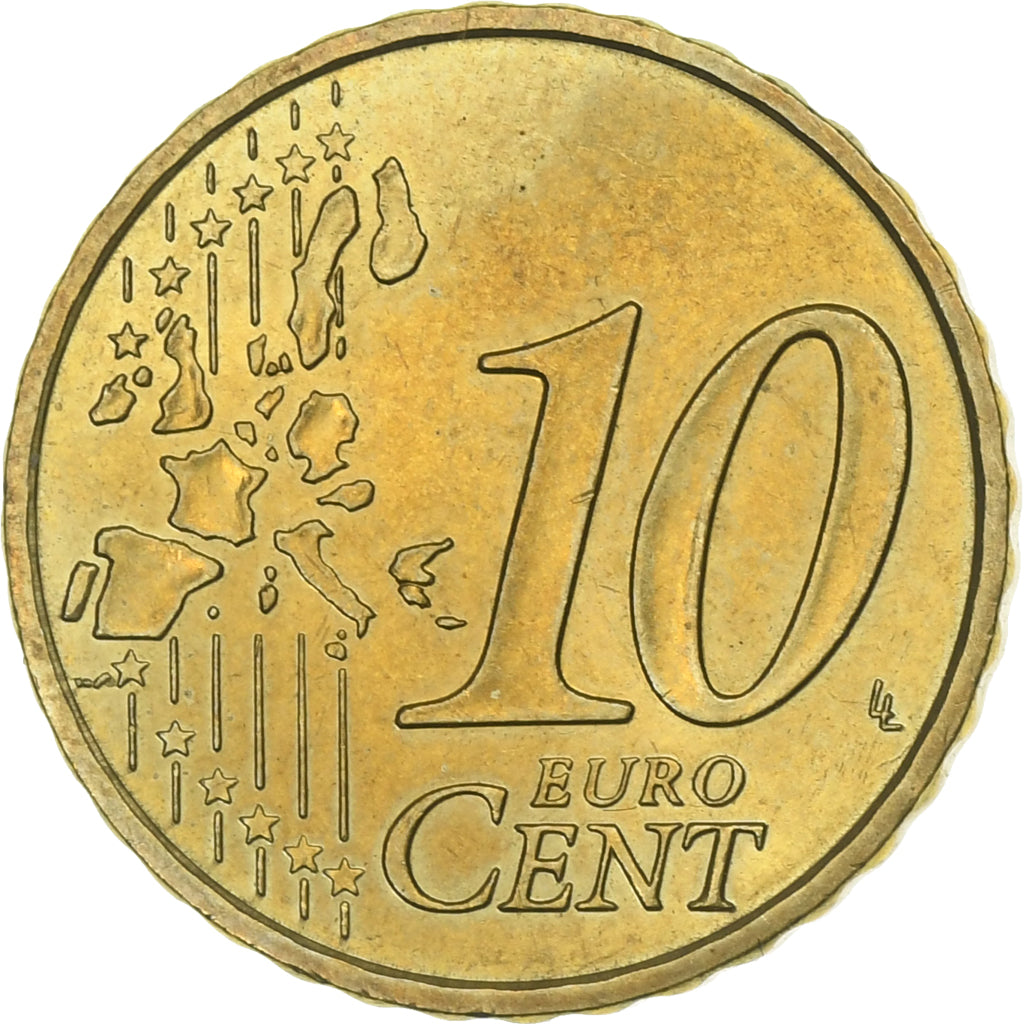 Monaco, Rainier III, 10 Euro Cent, 2002, Paris, MS(63), Brass, Gadoury:MC175