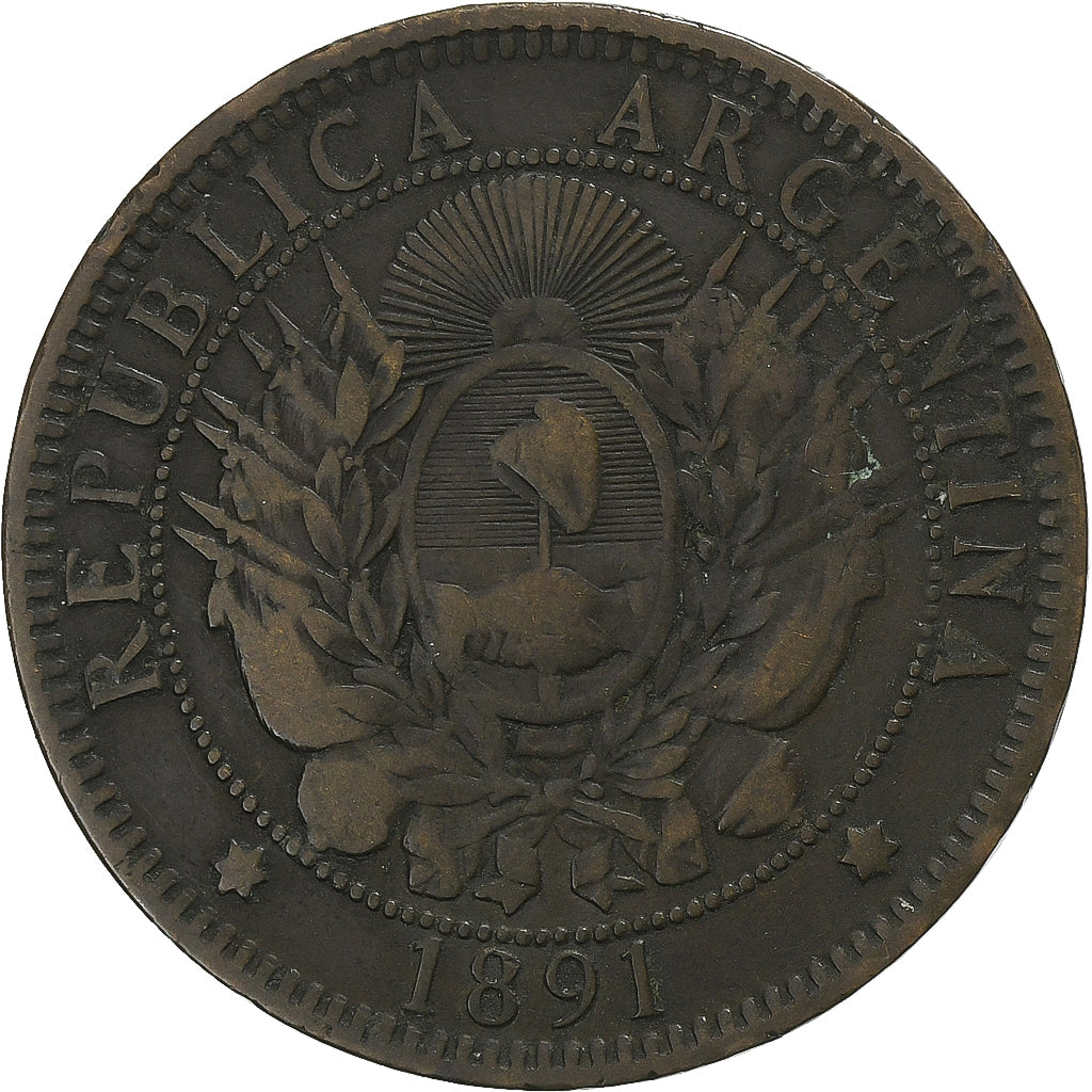 Moeda, Argentina, 2 Centavos, 1891, EF(40-45), Bronze, KM:33