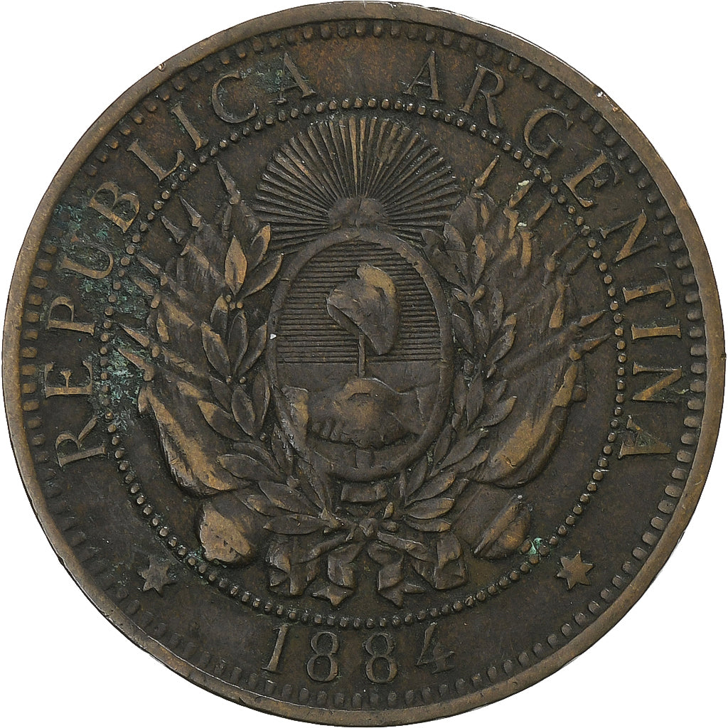 Argentina, 2 Centavos, 1884, Brązowy, EF(40-45), KM:33