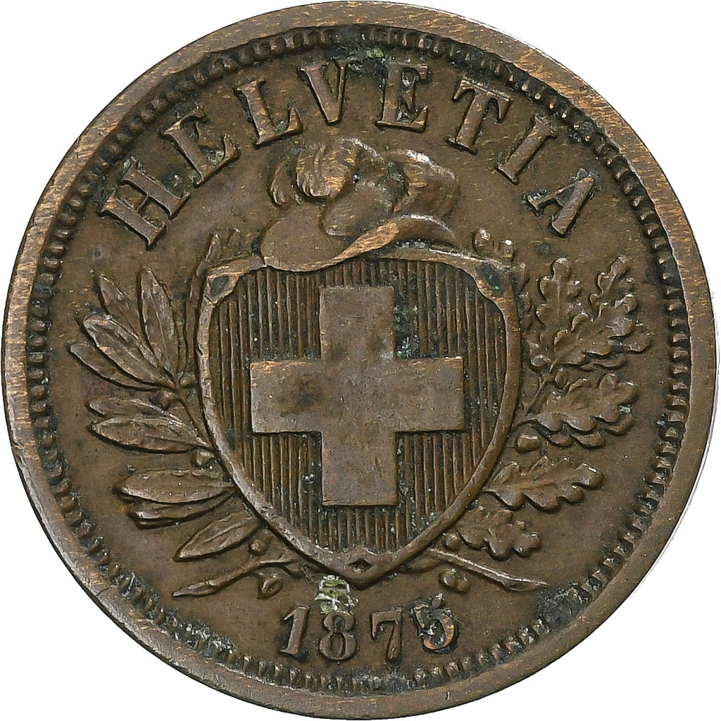 Coin, Switzerland, 2 Rappen, 1875, Bern, EF(40-45), Bronze, KM:4.1