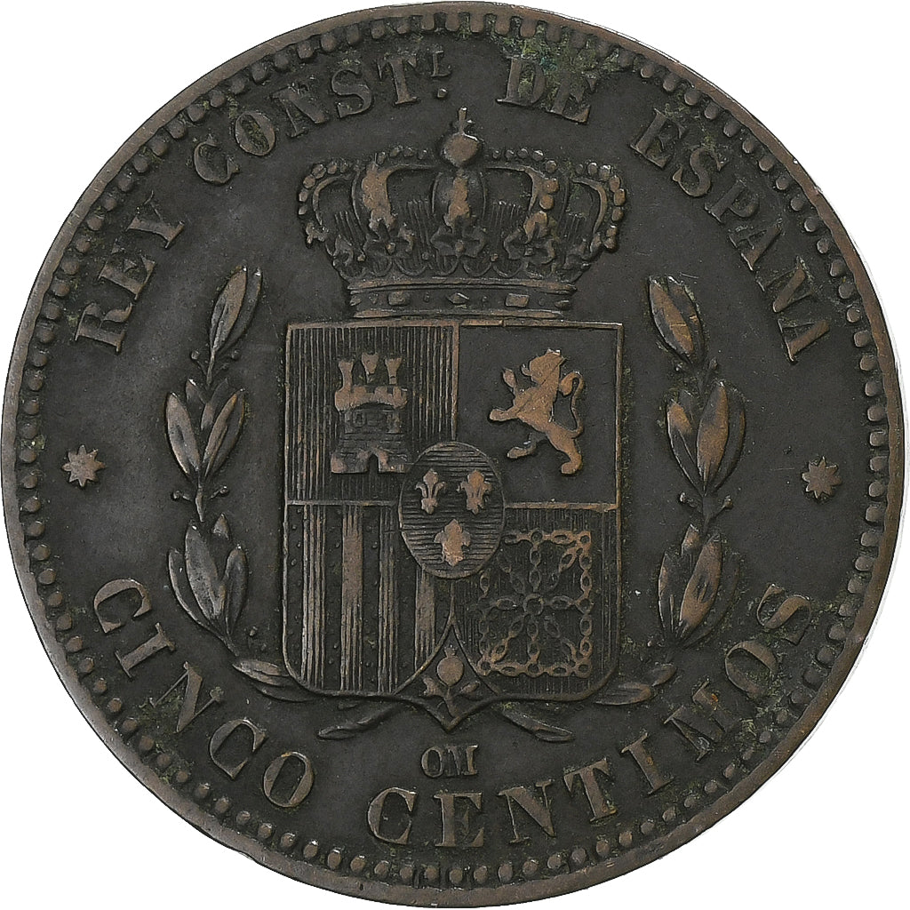 Spain, Alfonso XII, 5 Centimos, 1879, Madrid, Bronze, EF(40-45), KM:674