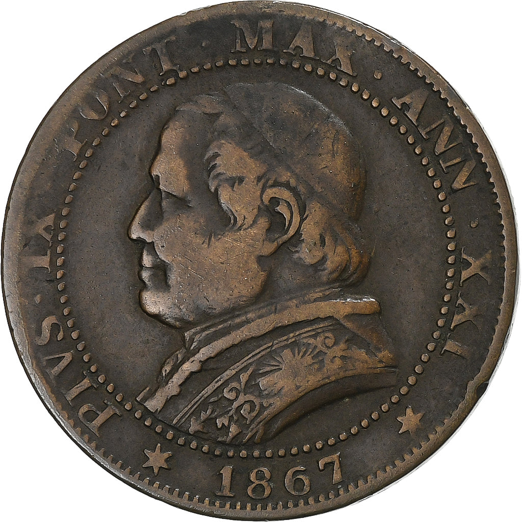 Moneta, STATI ITALIANI, Pius IX, Soldo, 1867, Roma, MB+, Rame