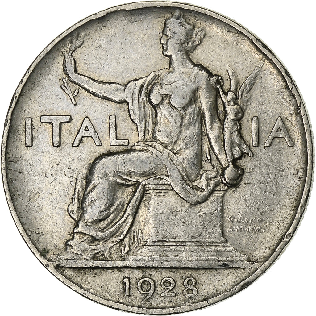 Italia, Vittorio Emanuele III, Lira, 1928, Rome, Nichel, BB, KM:62