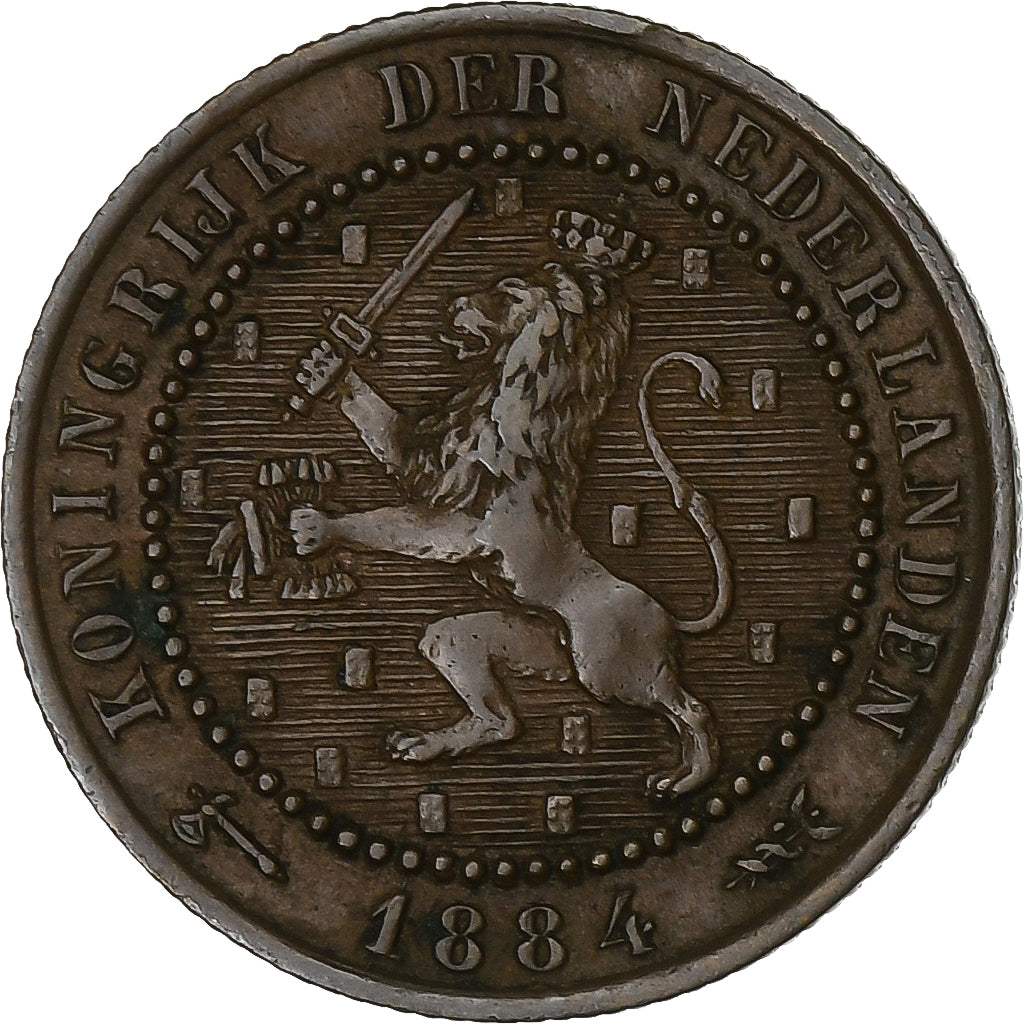 Países Bajos, William III, Cent, 1884, Bronce, BC+, KM:107.1