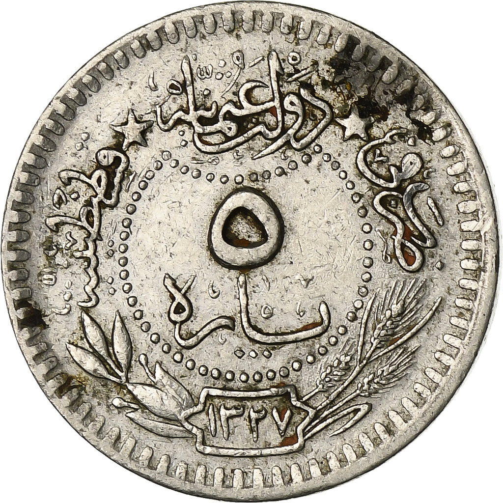 Turchia, Muhammad V, 5 Para, 1910, Qustantiniyah, Nichel, BB, KM:759