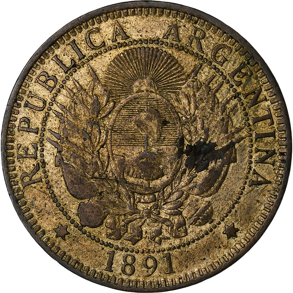 Argentinië, 2 Centavos, 1891, Bronzen, FR, KM:33